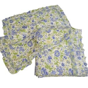 April Cornell Floral Quilt Set 3 piece Blue Green Yellow Cotton Full/Queen